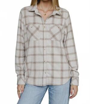 NEW PANACHE APPAREL loreli plaid button up top in beige